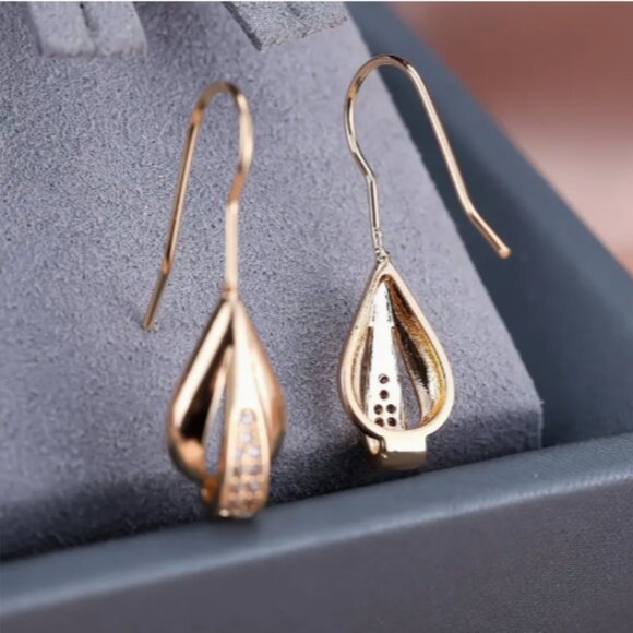 Long Bohemian Drop & Dangle Gold Earrings with CZ Stones - Picture 3 of 5